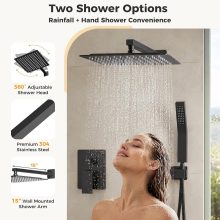 Shower Faucet Set with Handheld, 10 Inch Head, Matte Black - view 2 of 6 | NEWBULIG